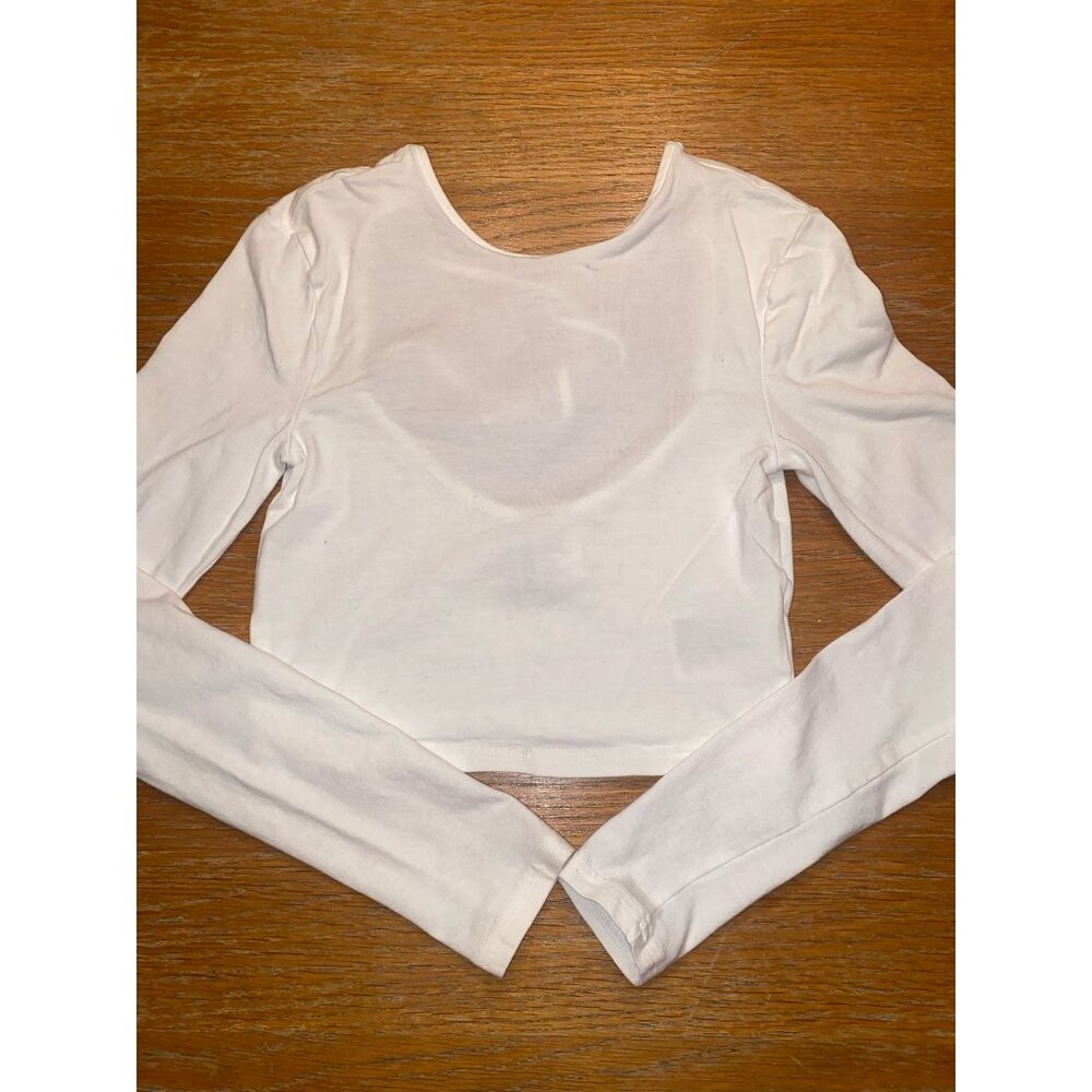 White Long Sleeve Open-Back Crop Top With Tie Closure